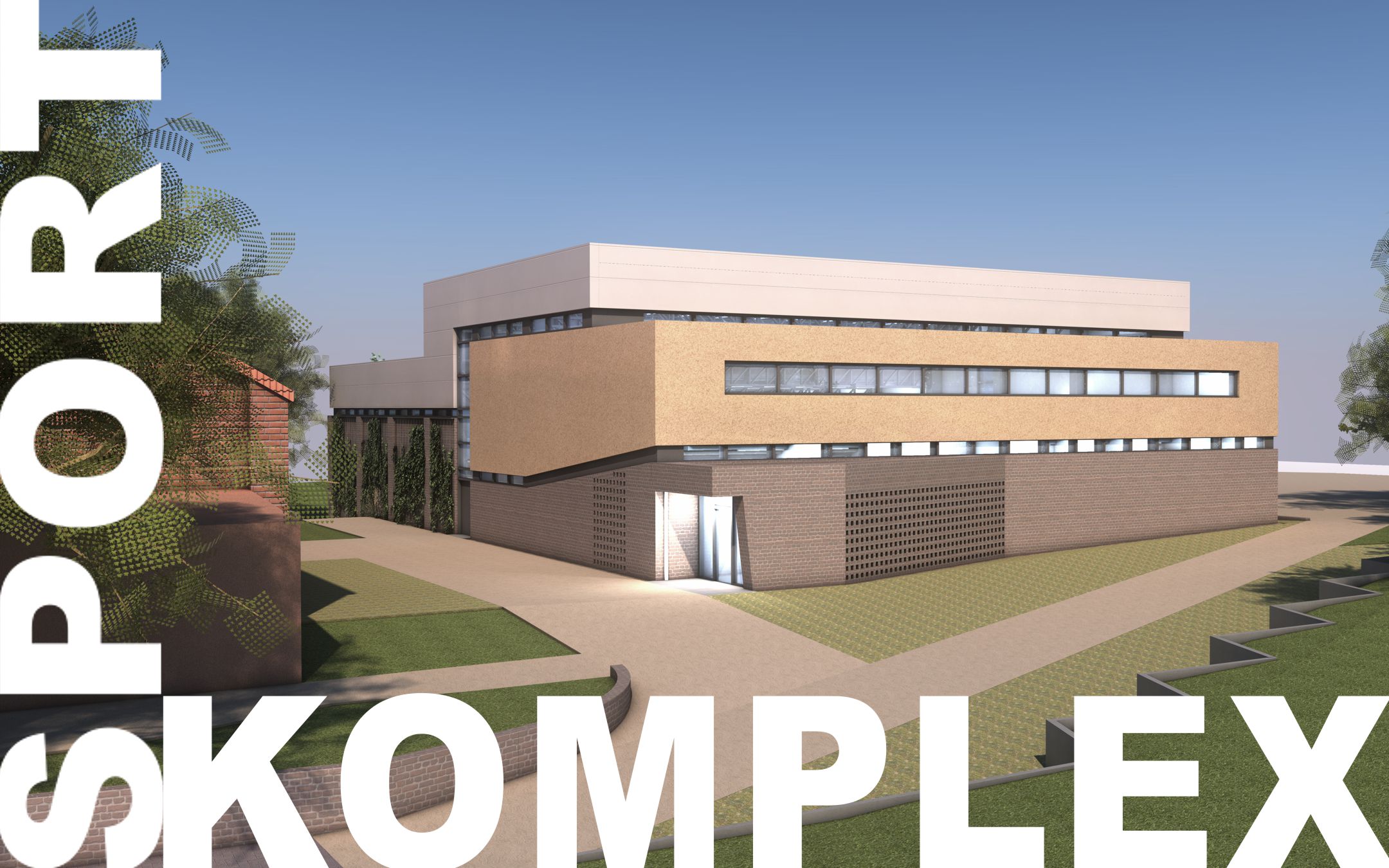 Sportkomplex Rossplatz - Neubau einer Gerätturnhalle, Rückseite mit Eingang
